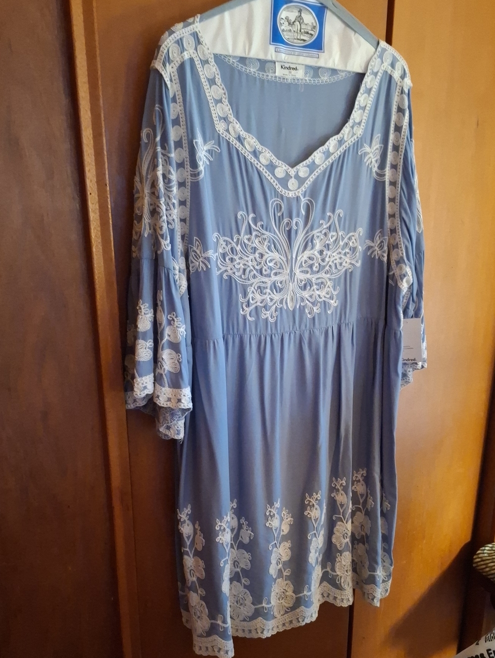 Kindred Spirit Blue Embroidered Long-Sleeve Dress